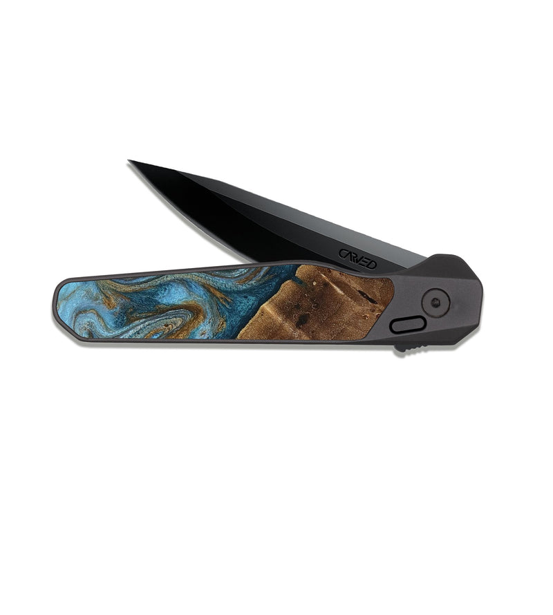 EDC Dark Slate Wood Pocket Knife - Vena (Teal & Gold, 813929)