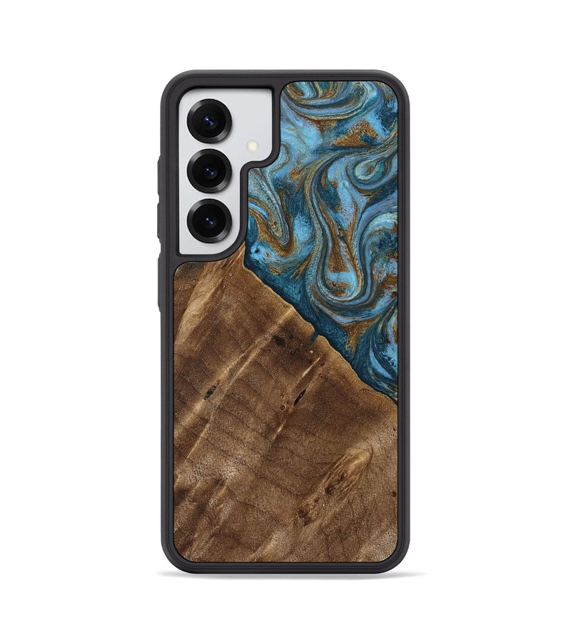 Galaxy S25 Wood Phone Case - Vena (Teal & Gold, 813929)