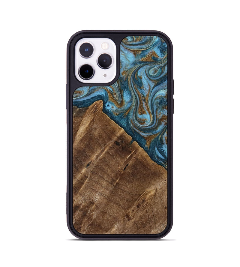 iPhone 11 Pro Wood Phone Case - Vena (Teal & Gold, 813929)