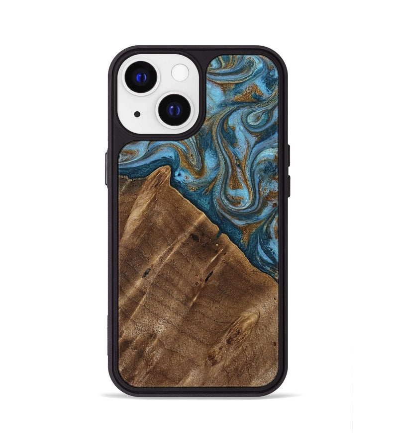 iPhone 13 Wood Phone Case - Vena (Teal & Gold, 813929)