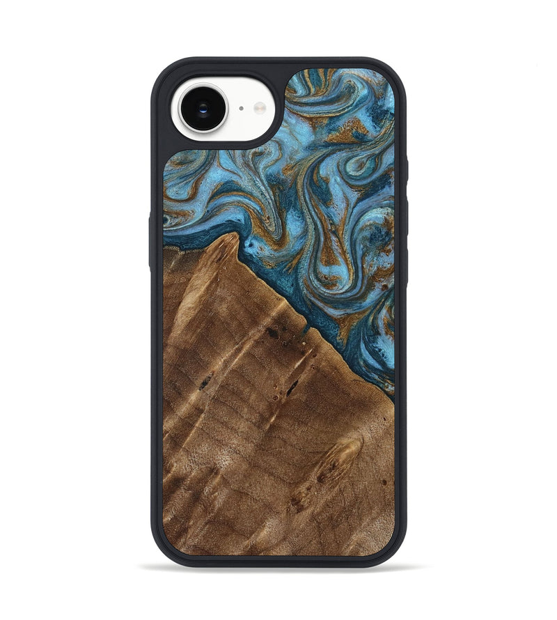 iPhone 17e Wood Phone Case - Vena (Teal & Gold, 813929)