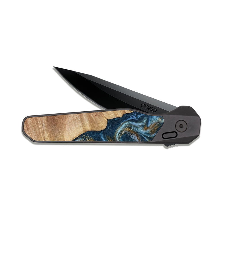 EDC Dark Slate Wood Pocket Knife - Lelia (Teal & Gold, 813932)