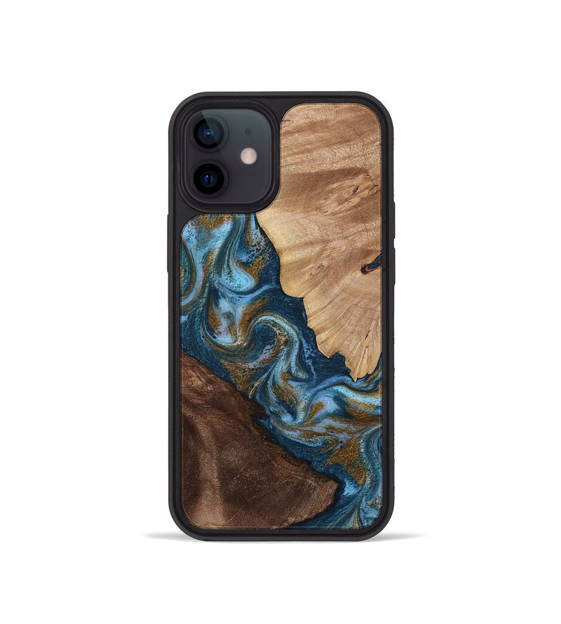 iPhone 12 mini Wood Phone Case - Lelia (Teal & Gold, 813932)