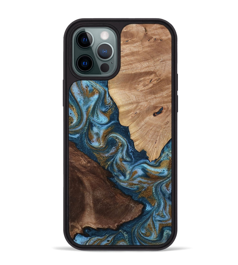 iPhone 12 Pro Max Wood Phone Case - Lelia (Teal & Gold, 813932)