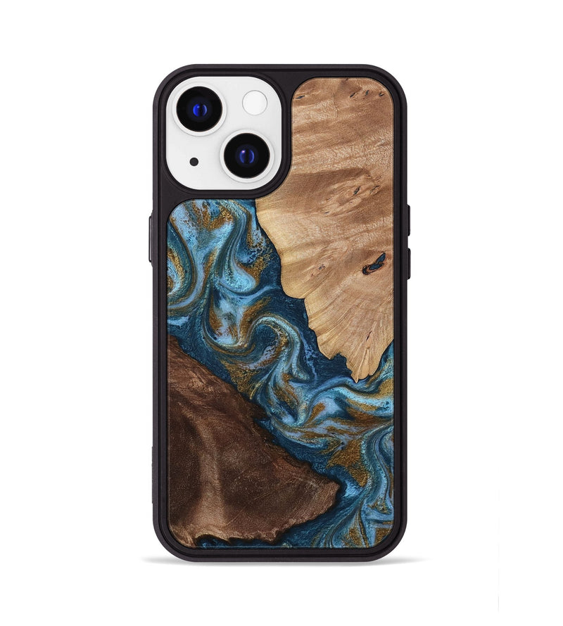 iPhone 13 Wood Phone Case - Lelia (Teal & Gold, 813932)