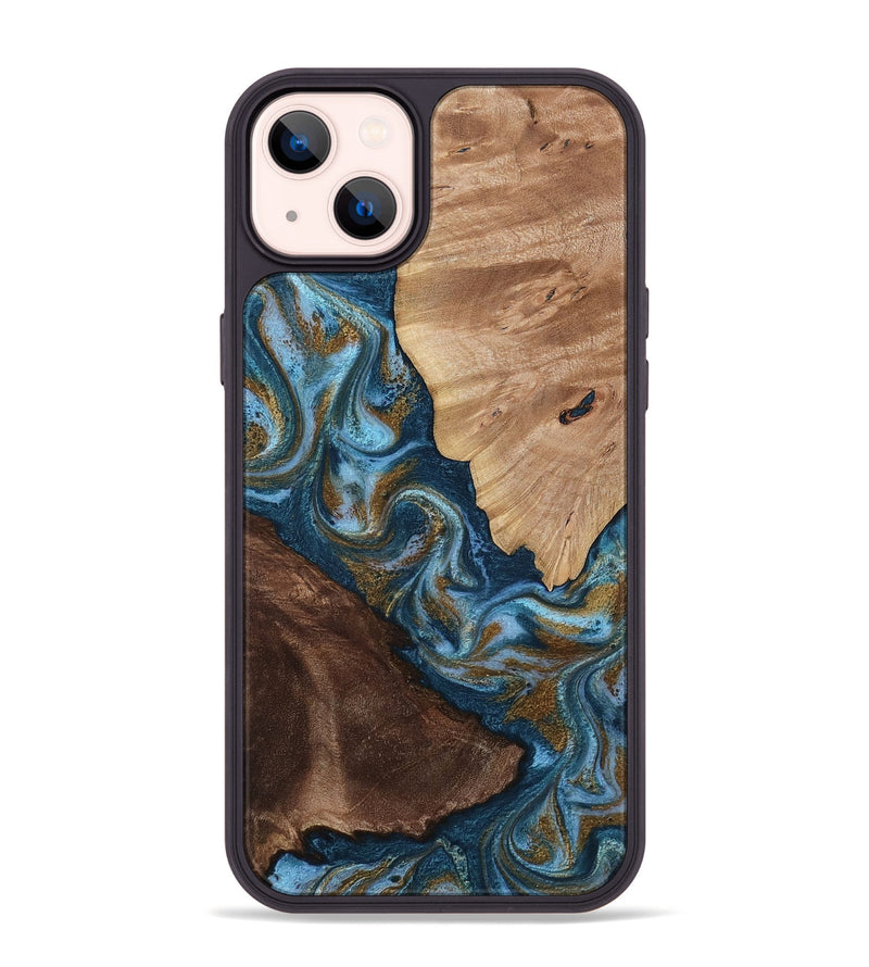 iPhone 14 Plus Wood Phone Case - Lelia (Teal & Gold, 813932)