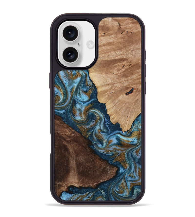 iPhone 16 Plus Wood Phone Case - Lelia (Teal & Gold, 813932)