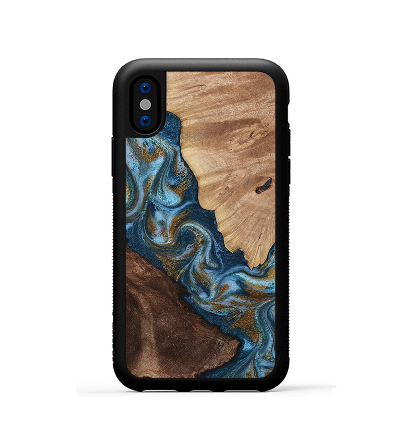 iPhone Xs Wood Phone Case - Lelia (Teal & Gold, 813932)