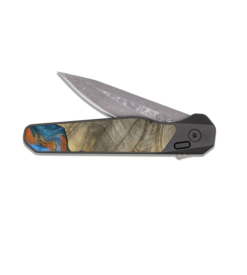 EDC Dark Damascus Wood Pocket Knife - Waverly (Teal & Gold, 813933)