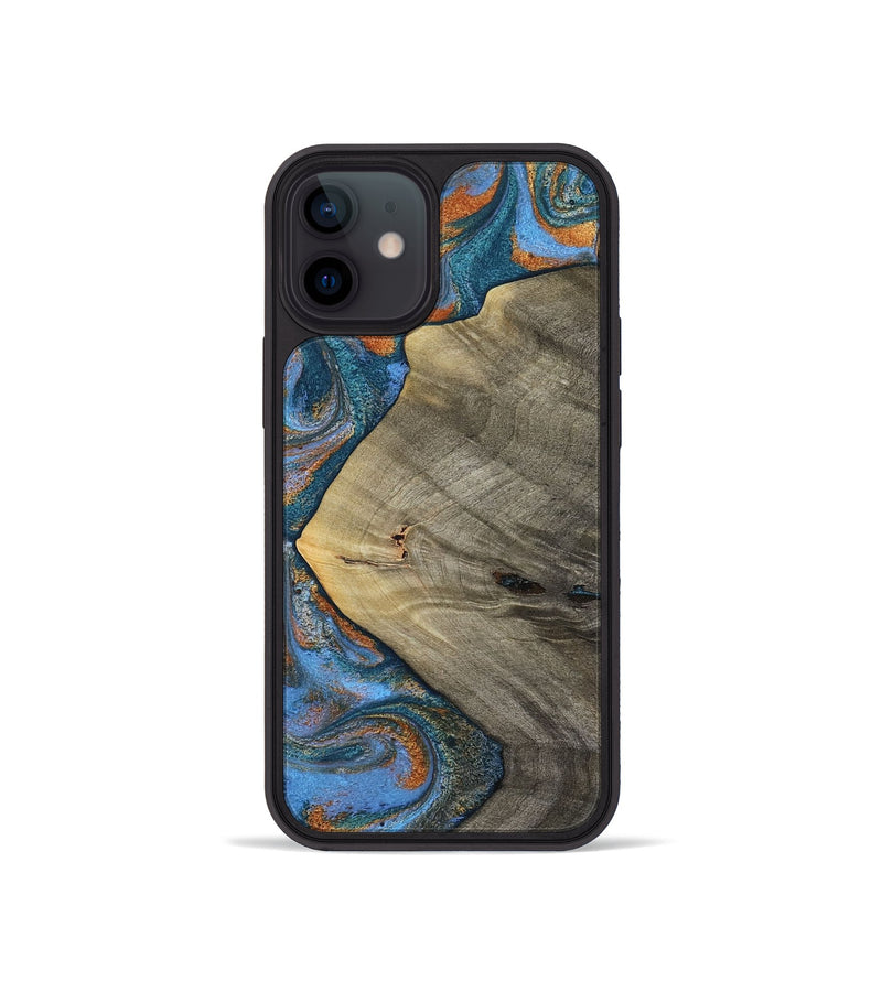 iPhone 12 mini Wood Phone Case - Waverly (Teal & Gold, 813933)