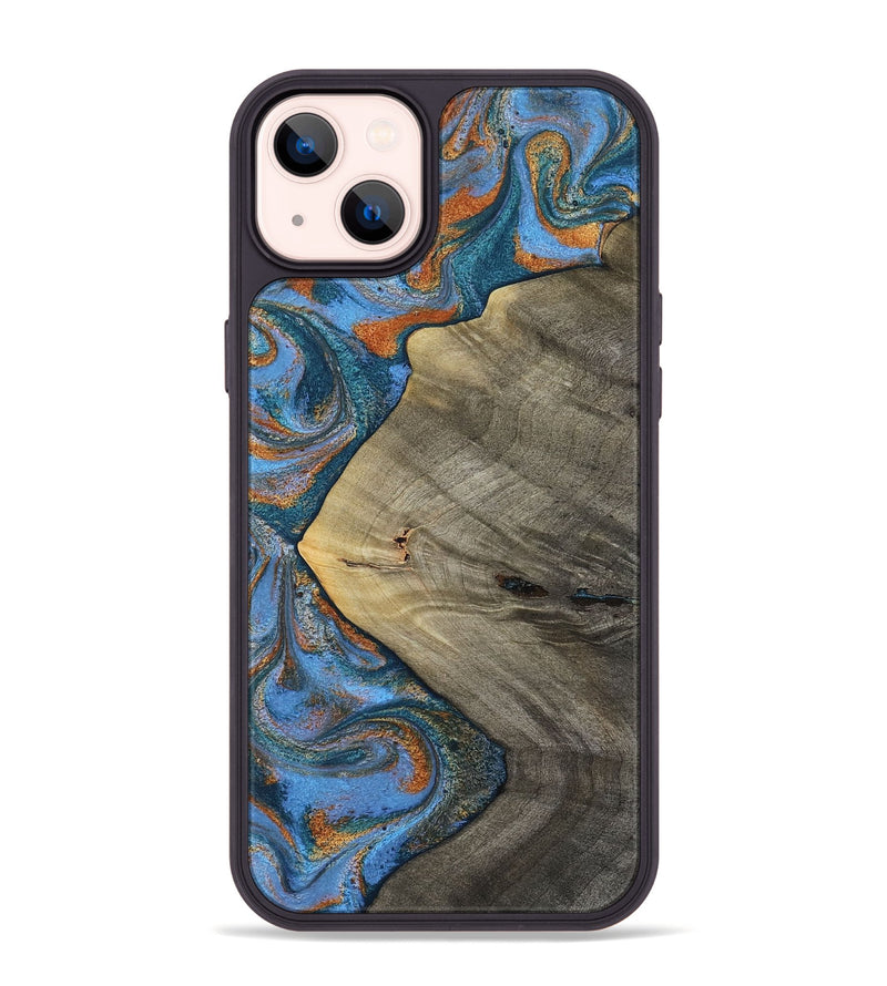 iPhone 14 Plus Wood Phone Case - Waverly (Teal & Gold, 813933)