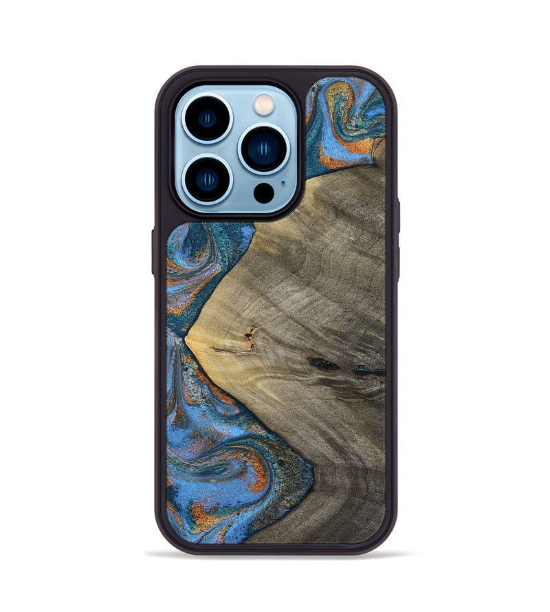 iPhone 14 Pro Wood Phone Case - Waverly (Teal & Gold, 813933)