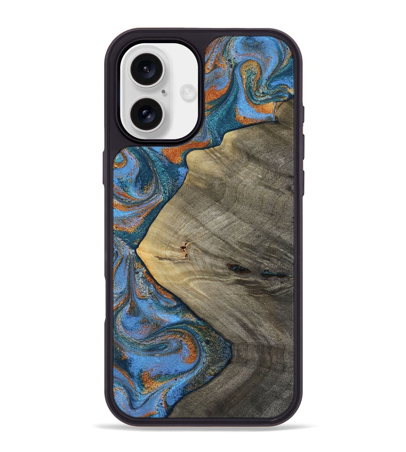 iPhone 16 Plus Wood Phone Case - Waverly (Teal & Gold, 813933)