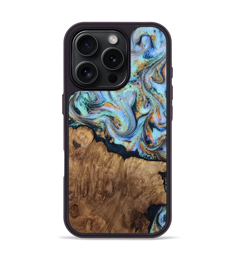 iPhone 16 Pro Wood Phone Case - Tad (Teal & Gold, 813955)