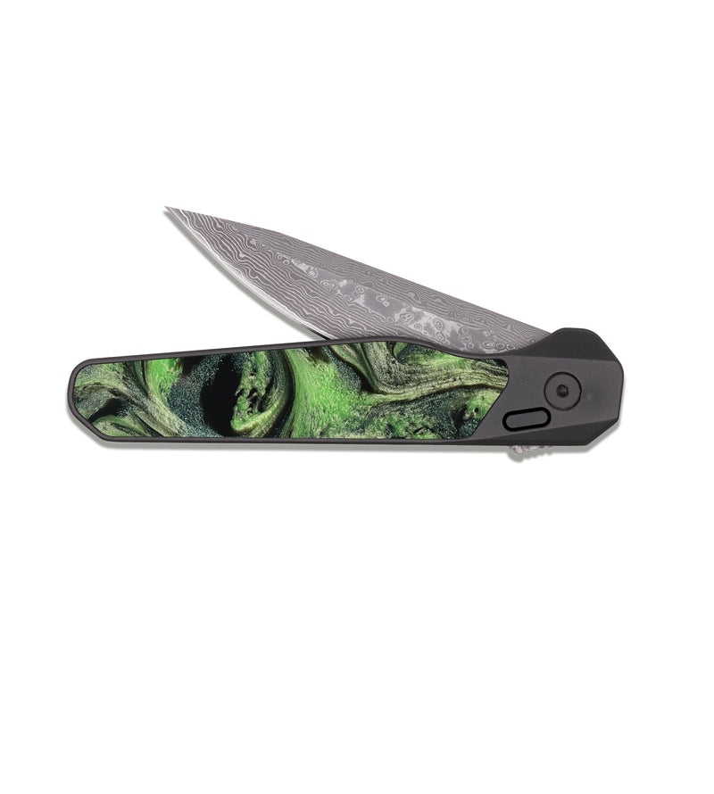 EDC Dark Damascus ResinArt Pocket Knife - April (Green, 814108)
