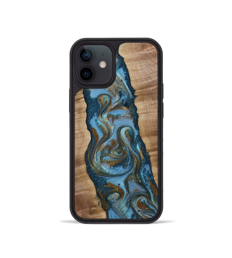 iPhone 12 mini Wood Phone Case - Milford (Teal & Gold, 814111)