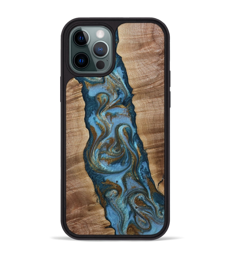 iPhone 12 Pro Max Wood Phone Case - Milford (Teal & Gold, 814111)