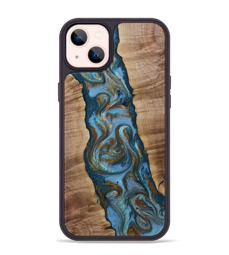 iPhone 14 Plus Wood Phone Case - Milford (Teal & Gold, 814111)