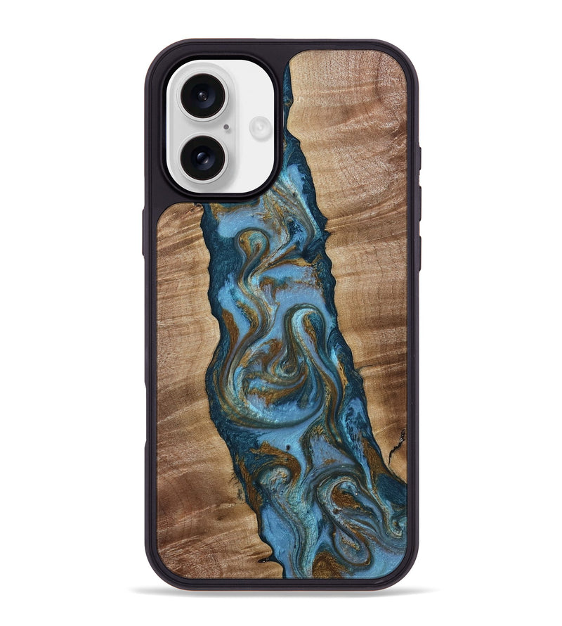 iPhone 16 Plus Wood Phone Case - Milford (Teal & Gold, 814111)
