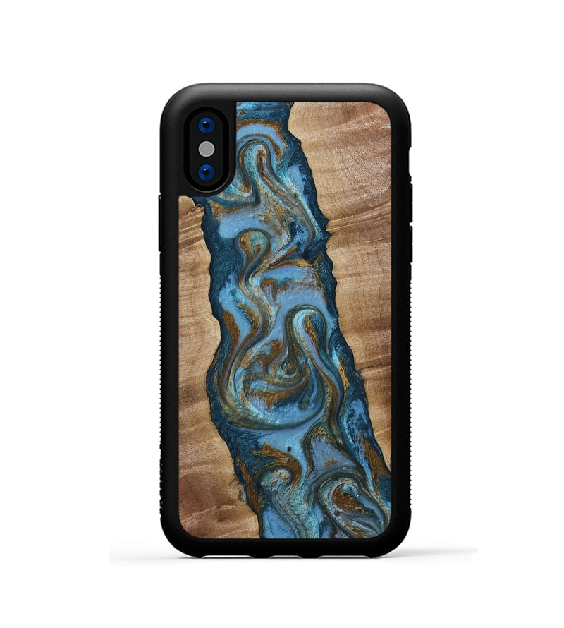 iPhone Xs Wood Phone Case - Milford (Teal & Gold, 814111)