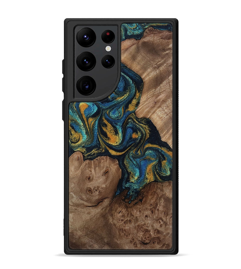 Galaxy S22 Ultra Wood Phone Case - Mariela (Teal & Gold, 814113)