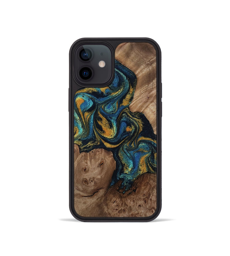iPhone 12 mini Wood Phone Case - Mariela (Teal & Gold, 814113)