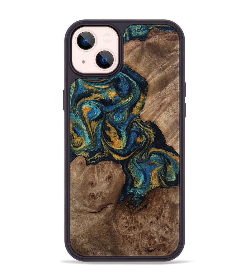 iPhone 14 Plus Wood Phone Case - Mariela (Teal & Gold, 814113)