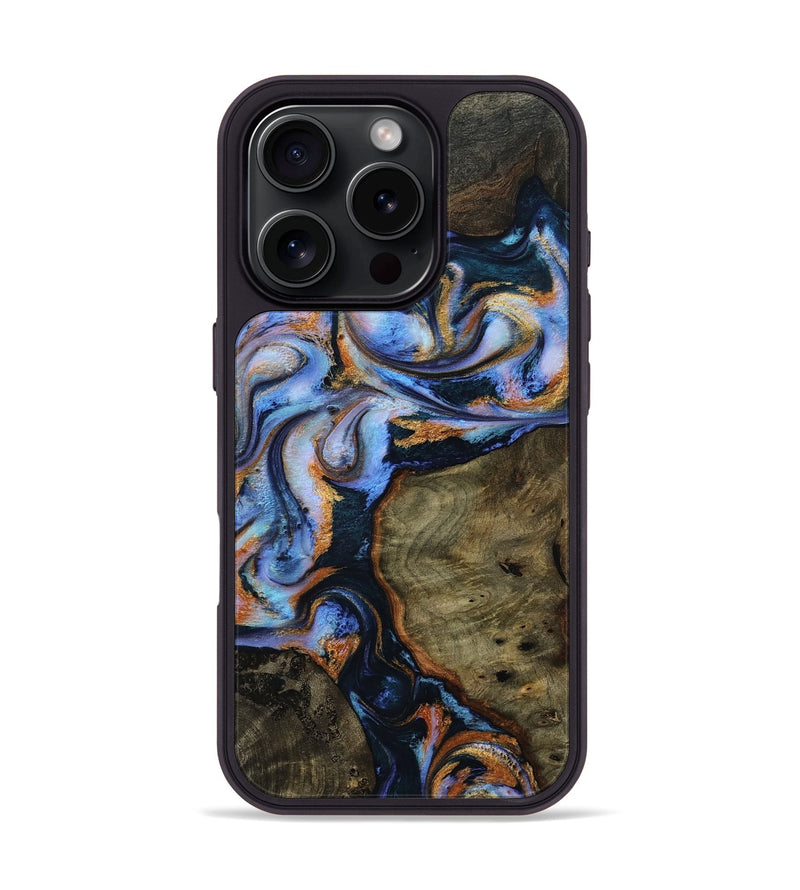 iPhone 16 Pro Wood Phone Case - Carmen (Teal & Gold, 814178)