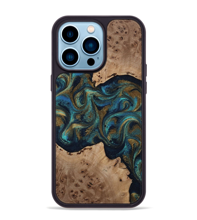 iPhone 14 Pro Max Wood Phone Case - Jacoby (Teal & Gold, 814180)