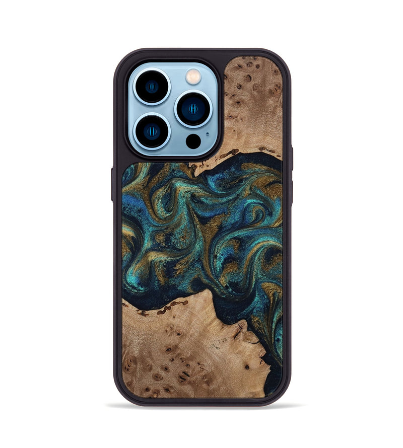 iPhone 14 Pro Wood Phone Case - Jacoby (Teal & Gold, 814180)