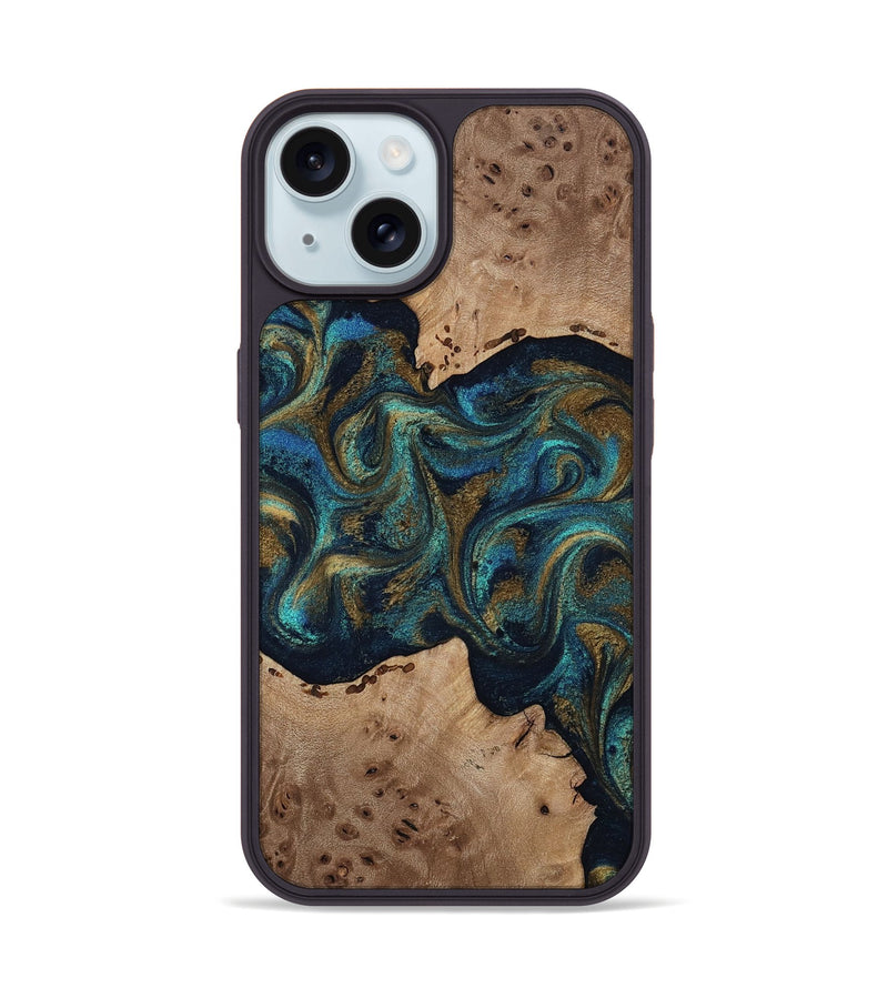 iPhone 15 Wood Phone Case - Jacoby (Teal & Gold, 814180)