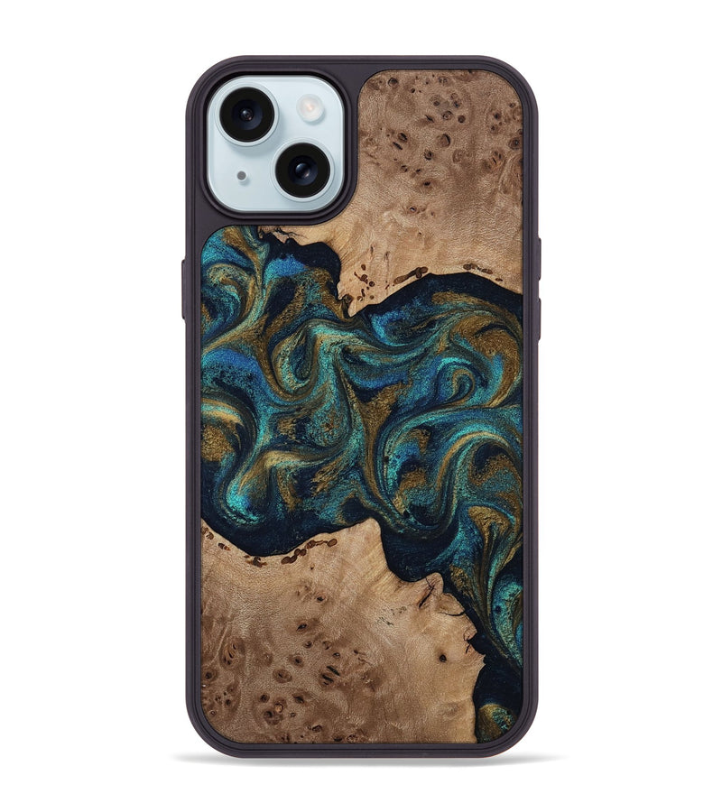 iPhone 15 Plus Wood Phone Case - Jacoby (Teal & Gold, 814180)