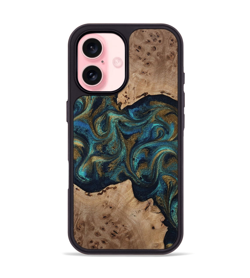 iPhone 16 Wood Phone Case - Jacoby (Teal & Gold, 814180)