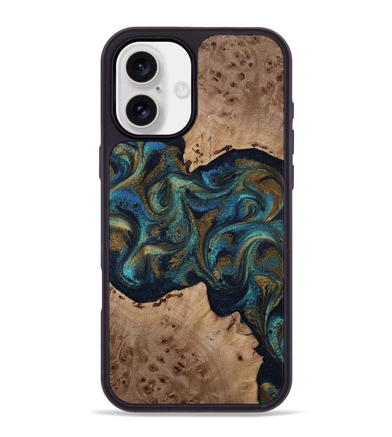 iPhone 16 Plus Wood Phone Case - Jacoby (Teal & Gold, 814180)