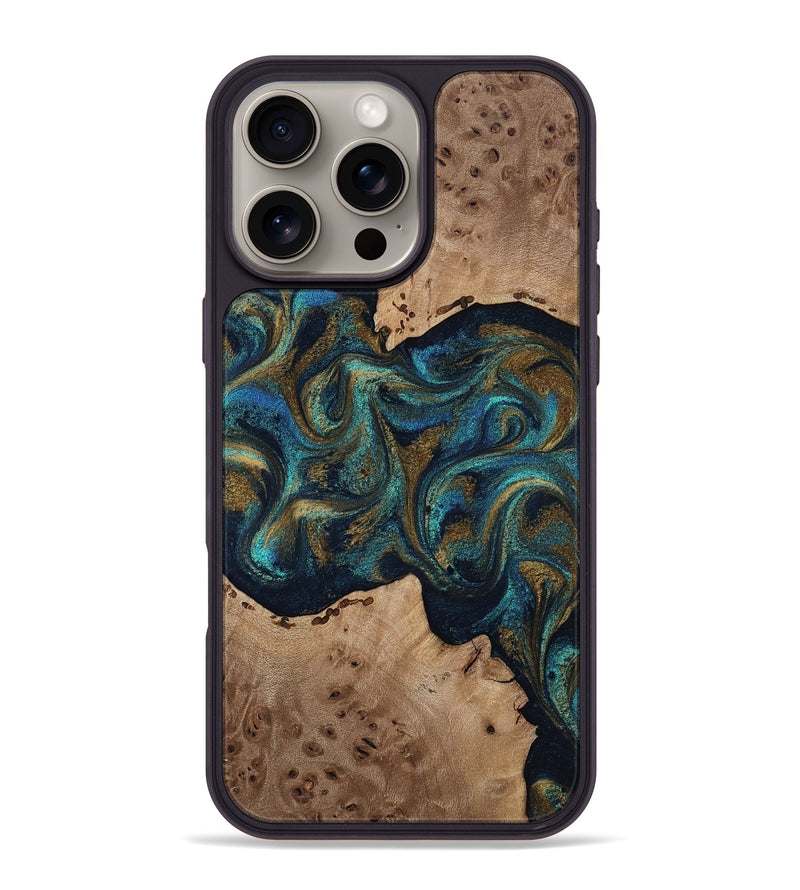 iPhone 16 Pro Max Wood Phone Case - Jacoby (Teal & Gold, 814180)