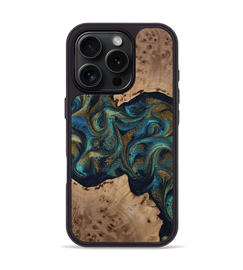 iPhone 16 Pro Wood Phone Case - Jacoby (Teal & Gold, 814180)