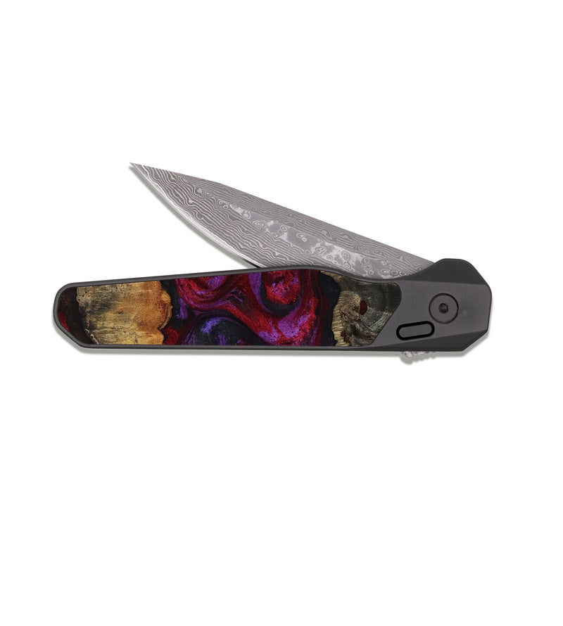 EDC Dark Damascus Wood Pocket Knife - Jerrod (Red, 814188)