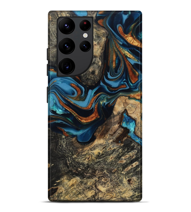 Galaxy S22 Ultra Wood Live Edge Phone Case - Marjory (Teal & Gold, 814264)