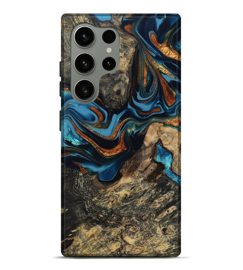 Galaxy S24 Ultra Wood Live Edge Phone Case - Marjory (Teal & Gold, 814264)