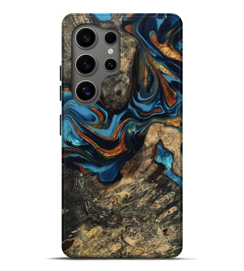 Galaxy S25 Ultra Wood Live Edge Phone Case - Marjory (Teal & Gold, 814264)