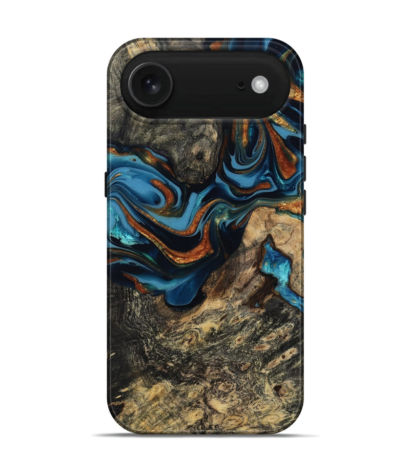 iPhone 17 Air Wood Live Edge Phone Case - Marjory (Teal & Gold, 814264)