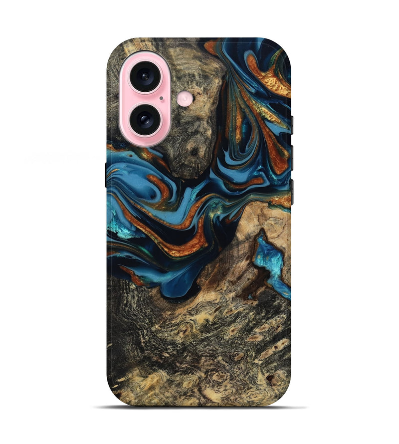 iPhone 17 Wood Live Edge Phone Case - Marjory (Teal & Gold, 814264)