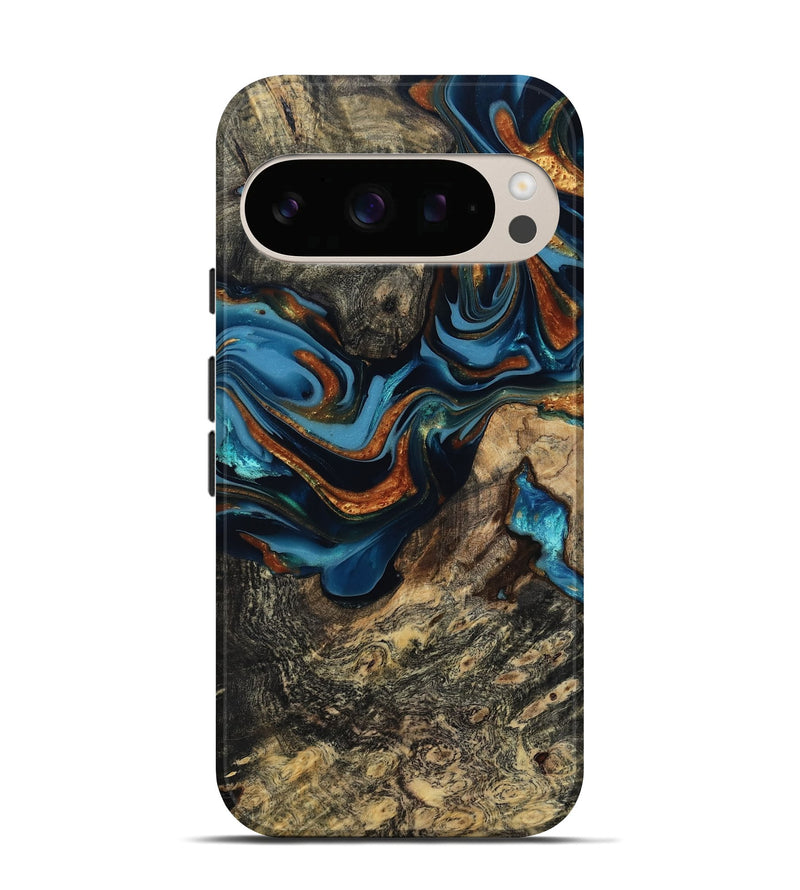 Pixel 10 Pro Wood Live Edge Phone Case - Marjory (Teal & Gold, 814264)