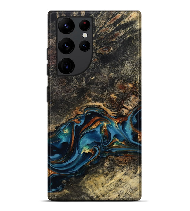 Galaxy S22 Ultra Wood Live Edge Phone Case - Jordyn (Teal & Gold, 814265)