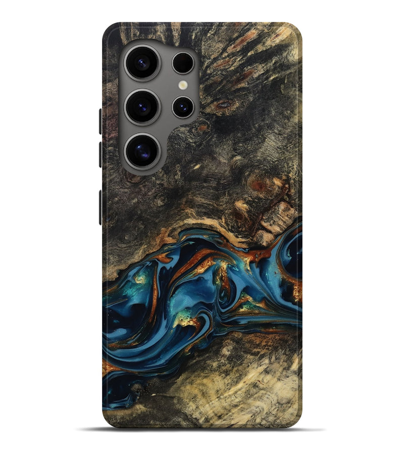 Galaxy S25 Ultra Wood Live Edge Phone Case - Jordyn (Teal & Gold, 814265)