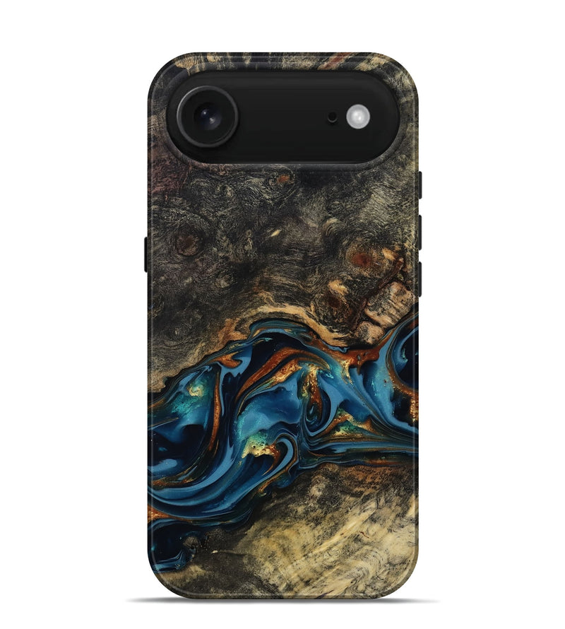 iPhone 17 Air Wood Live Edge Phone Case - Jordyn (Teal & Gold, 814265)