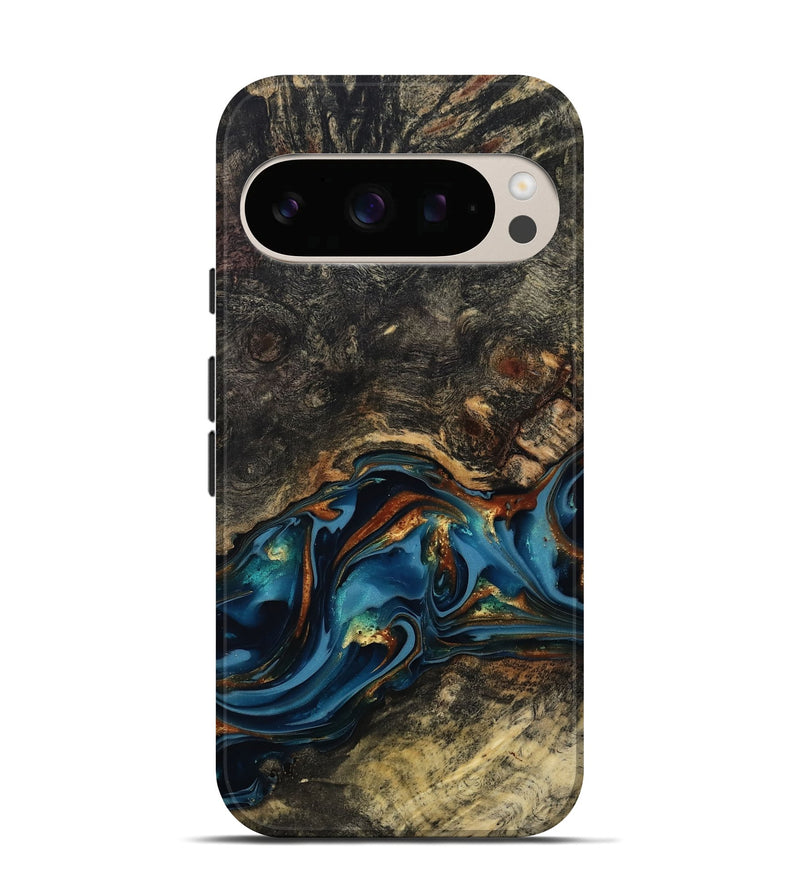 Pixel 10 Pro Wood Live Edge Phone Case - Jordyn (Teal & Gold, 814265)