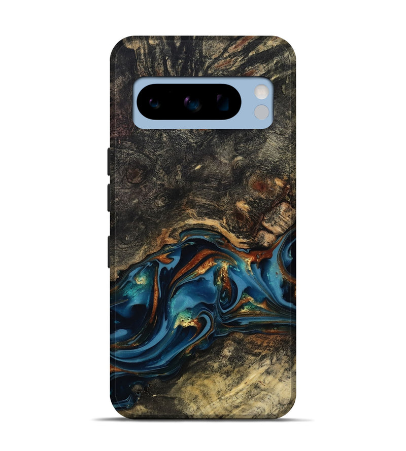 Pixel 8 Pro Wood Live Edge Phone Case - Jordyn (Teal & Gold, 814265)