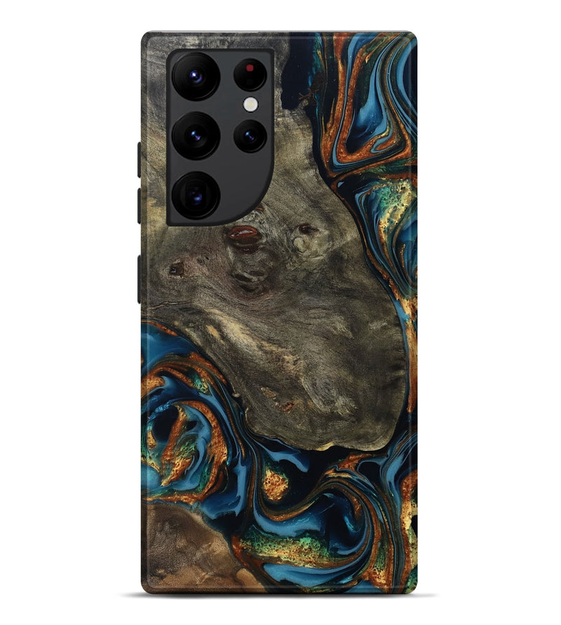 Galaxy S22 Ultra Wood Live Edge Phone Case - Jonnie (Teal & Gold, 814266)