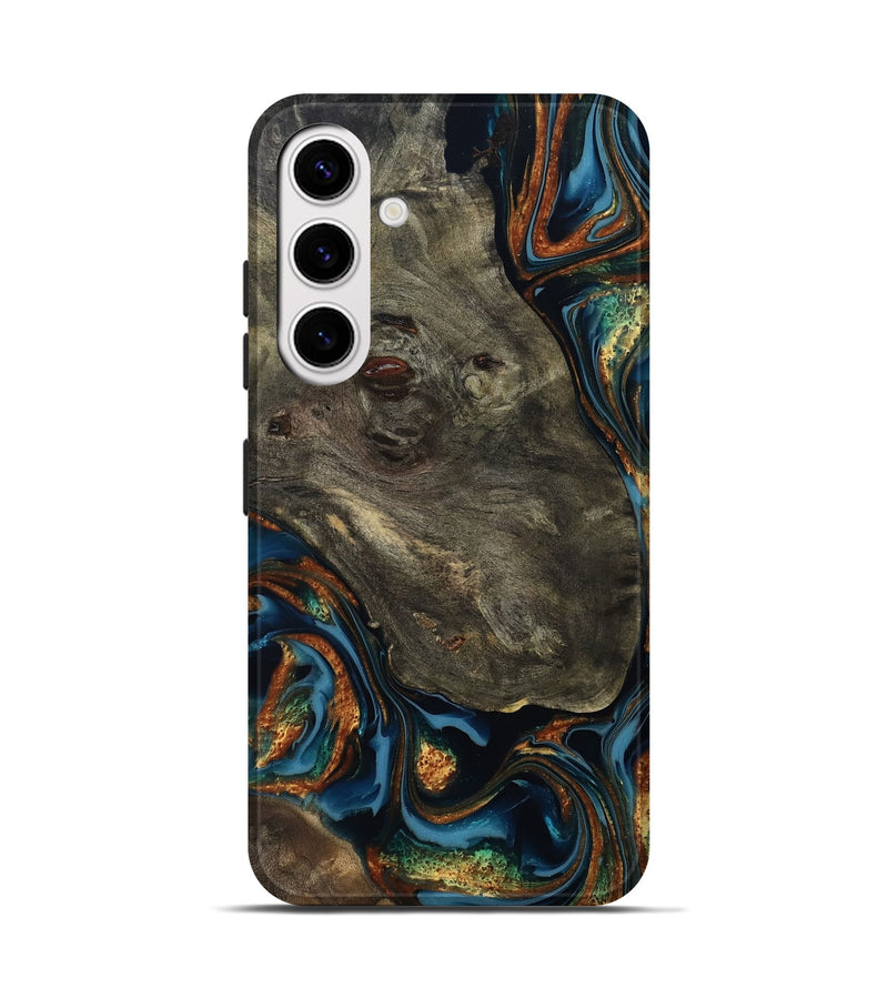 Galaxy S25 Wood Live Edge Phone Case - Jonnie (Teal & Gold, 814266)